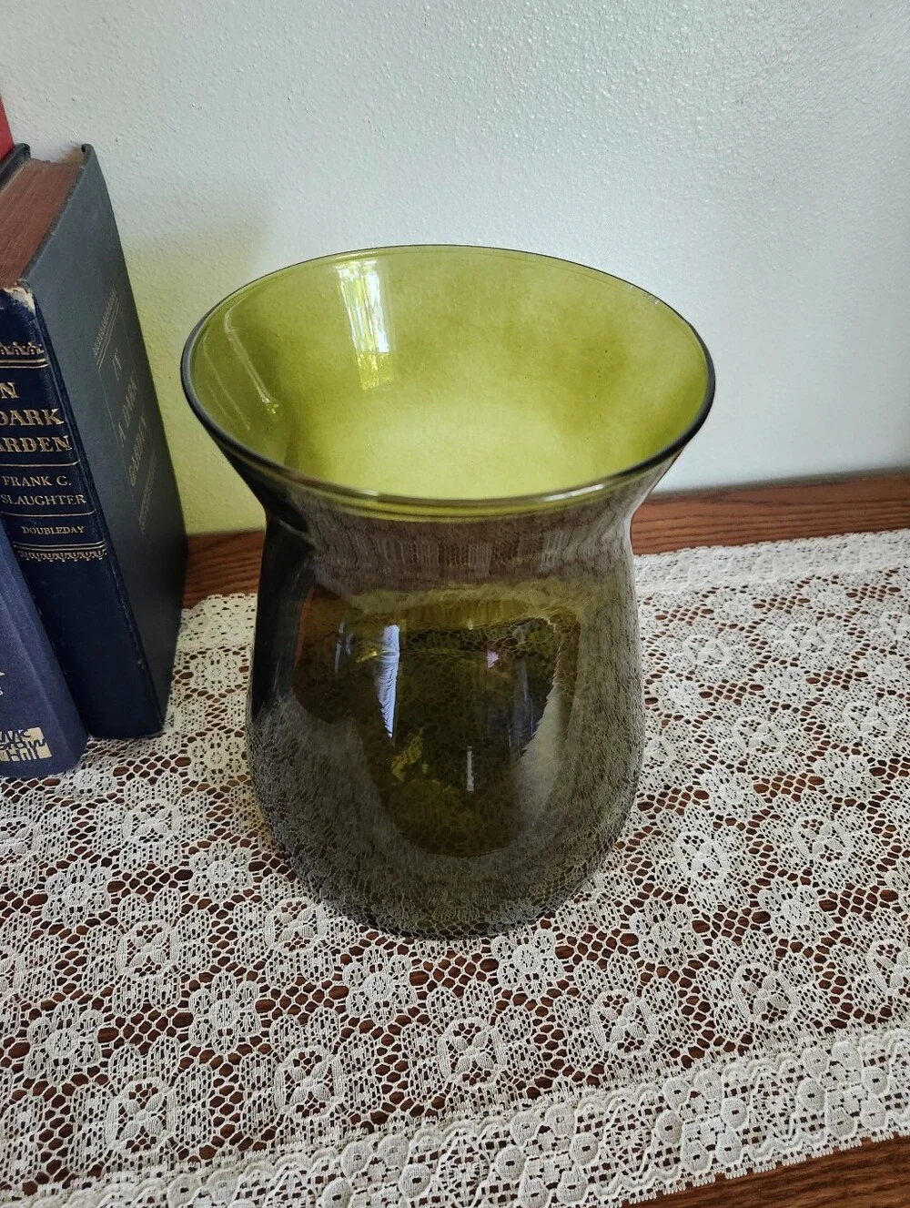 Avacado Green Vintage Glass Vase
